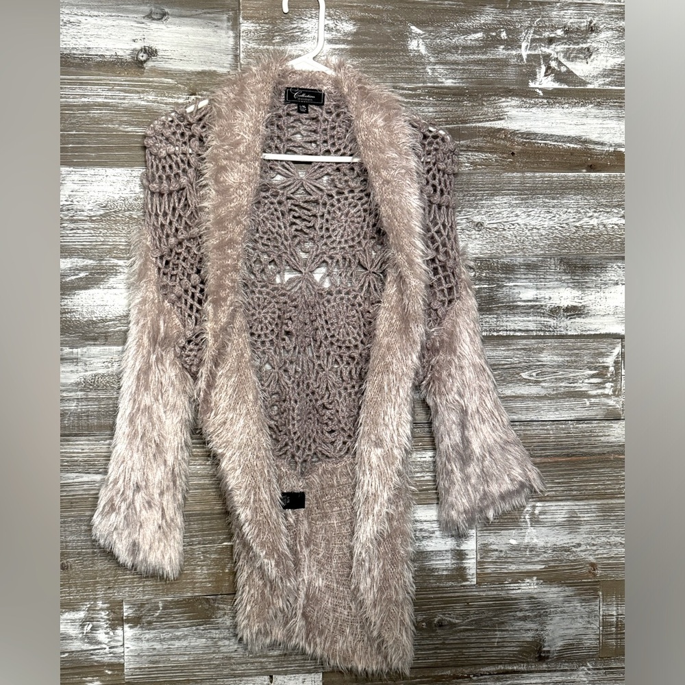 Faux Fur and crocheted jacket, Size L/XL